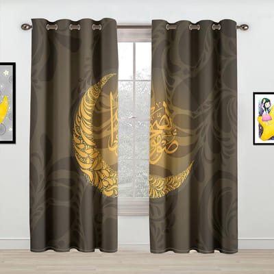 Luxe Eid Ramadan Festival Moslim Achtergrond Zonwering Gordijnen Islam Islamitische Woonkamers Slaapkamer Decoratief Gordijn 2 Panelen 100W130H(CM)40x51in&Grommet Top