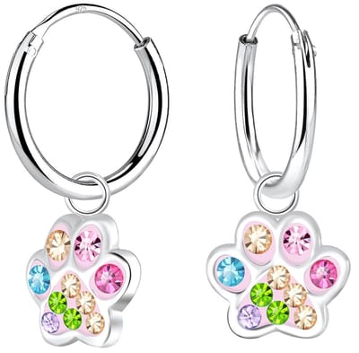 Joy|S - Zilveren kat hond dierenpoot oorbellen - oorringen - multicolor - poot afdruk