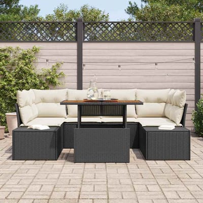 vidaXL - Tuinbank - Set - 7 - st - Zwart - poly - rattan