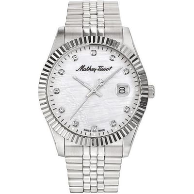 Mathey-Tissot Roestvrij Staal Kristallen Markers Wit Parelmoer Wijzerplaat Kwarts H710AI Herenhorloge parelmoer kleur