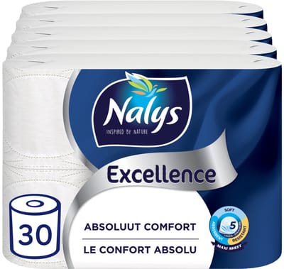 Nalys Excellence Maxi-Vel Toiletpapier In Papieren Verpakking 5-Laags - 5 x 6 stuks - Voordeelverpakking