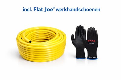 Alfaflex trico waterslang 1” (=25mm) – 25 meter rol - kleur geel - incl. Flat Joe ® PU werkhandschoenen - tuin - tuinslang - tricoslang