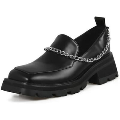 Chaussures d'automne pour femmes en cuir fendu, mocassins pour femmes, bout carré, talon épais, escarpins pour femmes, boucle solide, chaussures noires pour femmes 38 noir