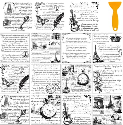 Dailygoods- Transferstickers 12 Vellen - Vintage/Wrijven Op - Retro Poëzie - Vlinder/Roos/Klok/Gitaar - Raamdecoratie - 5,5 x 5,5 cm - Decoratiestickers