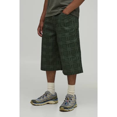 Baggy Longline Geruit Twill Short | Khaki | Size 28