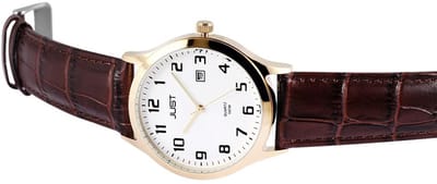 JUST Herenhorloge Echt leer van echt leer met datumweergave, 5 ATM waterdicht