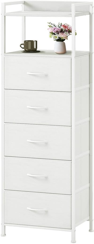 Dailygoods- Ladekast Ruimtebesparend - Opbergkast - Dressoir - Commode - Stalen Frame - 5 Laden - Milieuvriendelijk MDF