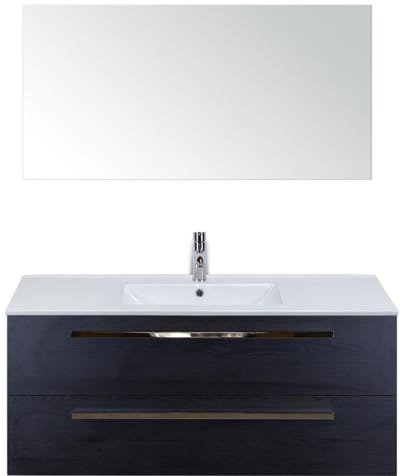 Seville Badmeubelset 120 cm - 2 Laden Black Oak - Wastafel Enjoy Enkel met Spiegel
