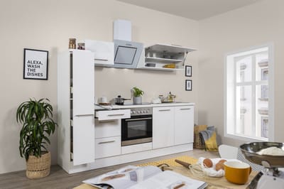 Goedkope keuken 240  cm - complete keuken met apparatuur Amanda  - Wit/Wit - soft close - keramische kookplaat    - afzuigkap - oven    - spoelbak