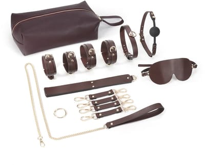 Kiotos - BDSM Fancy 9 Item Kit - Luxe Draagtas met 9 Verschillende BDSM Artikelen - Bruin