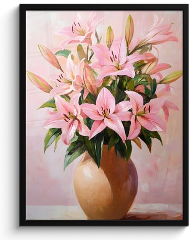 Poster in lijst - Fotolijst 50x70 cm - Posters - Vaas - Bloemen - Roze - Posterlijst zwart - Decoratie - Wanddecoratie woonkamer - Muurdecoratie slaapkamer