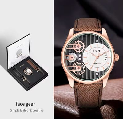 Tomi Luxe Horloge Rose&Wit | Waterafstotend | Luxe Cadeau Giftbox | Zakelijke Horloge | 2 Horloge Band | Leren Band | Dubbele Tourbillon