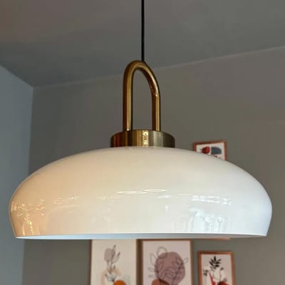 Bamyum Androa-Lock hanglamp eettafel wit metaal Ø40 cm, plafondlamp wit, hanglamp eettafel vintage plafondlamp keukenlamp hangend vintage, lampenkap hanglamp woonkamer