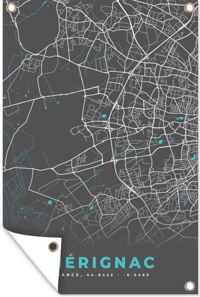 Muurdecoratie Mérignac – Plattegrond – Frankrijk – Kaart – Stadskaart - 120x180 cm - Tuinposter - Tuindoek