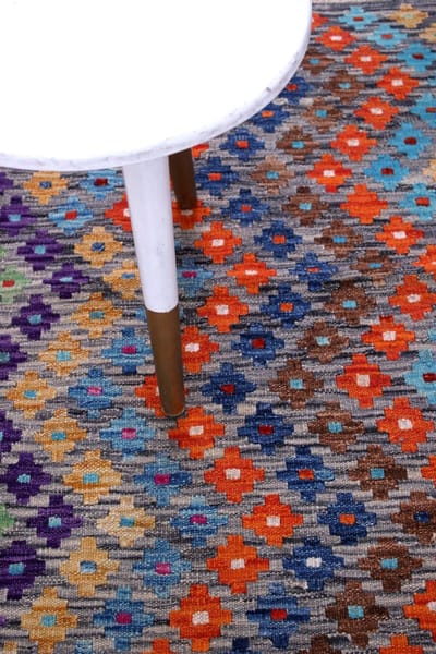 Kleurrijk Tapijt Laagpolig Handgeweven Wollen Vloerkleed - Koho Afghan Kelim 104x74 - 104x74cm- Modern - Woonkamer - Salon - Slaapkamer - Eetkamer