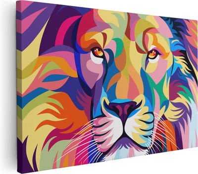 Artaza Canvas Schilderij Leeuwenkop - 30x20 cm - Klein - Muurdecoratie Abstract - Wanddecoratie Woonkamer - Kamer Accessoires Popart