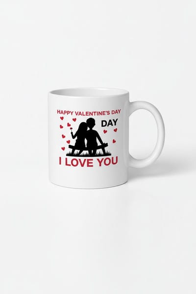 Valentijnsdag Mok - Romantisch Cadeau met Liefdespaar Silhouet & 'I Love You' Print