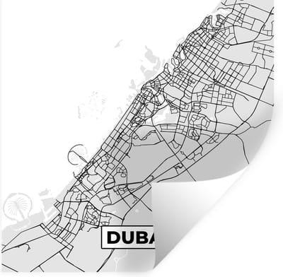 Muurstickers - Sticker Folie - Dubai - Stadskaart - Plattegrond - Zwart Wit - Kaart - 100x100 cm - Plakfolie - Muurstickers Kinderkamer - Zelfklevend Behang XXL - Zelfklevend behangpapier - Stickerfolie
