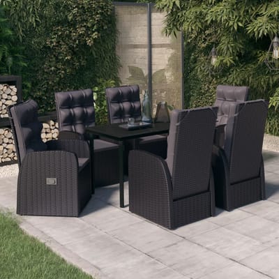vidaXL - 7-delige - Tuinset - met - kussens - zwart