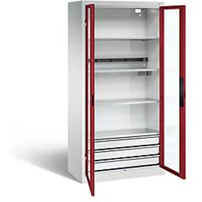 C+P Basic batterijlaadkast met acrylglas doorkijkvenster, H 1950 x B 930 x D 500 mm, lichtgrijs/roodbruin