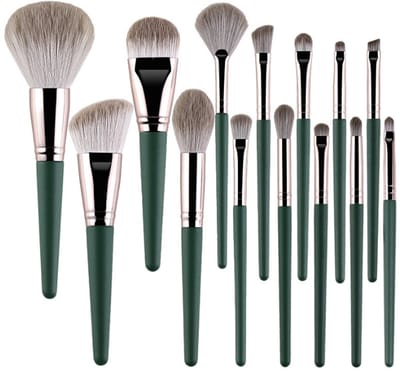 NAXSIR Professionele Make-up Borstel Set - 14 Delig - Incl. Foundation Kwast & Opbergzak - Superzacht & Huidvriendelijk - Luxe Groene Borstels voor Perfecte Make-up Aanbrenging