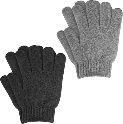 2 Paar Dubbelzijdige Exfoliërende Handschoenen voor Douche, Dode Huid Verwijderaar, Bad Accessoire voor Spa en Massage, Zwart en Grijs