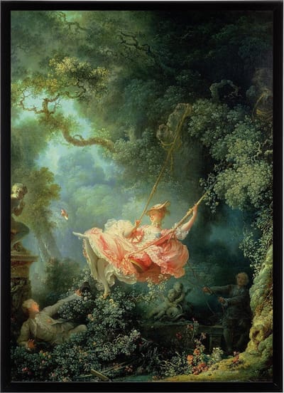 Poster In Zwarte Lijst - De Schommel - Jean-Honoré Fragonard - Large 70x50 - Kunst - Rococo