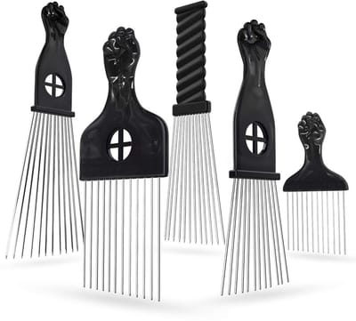 Dailygoods- Afro Kam Professionele Styling Tool - 5 Pack - Metalen Picks - Antislip Handgreep - Roestvrij Staal - Geschikt voor Krullend Haar - Haarkam