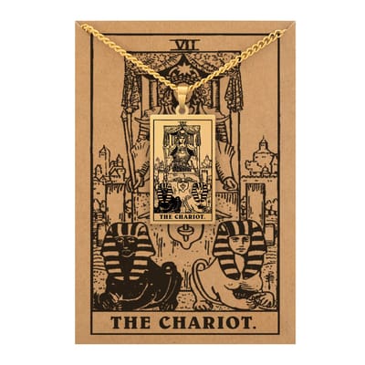 Tarot Ketting VII: De Zegewagen / The Chariot - Inclusief Rider-Waite Kaart - Goudkleurig Stainless Steel - 60cm - Pax Amare