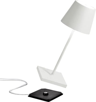 Zafferano Poldina Pro Mini Tafellamp - Oplaadbare Buitenlamp Wit - IP65 Spatwaterdicht - Bureaulamp Snoerloos - Dimbare LED Lamp - Tuinlamp met Draadloos Oplaadstation - 30 cm x Ø 11cm