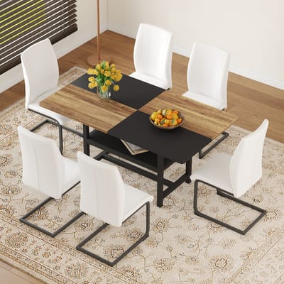 MODENUIT Eettafelset 160 x 90 cm - Met Opbergplank En 6 Stoelen - Voor Eetkamer En Keuken - MDF Metaal - Wit Hout