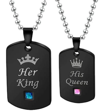 His Queen & Her King Dog Tags Ketting Set voor Hem en Haar - Zwart - Romantisch Liefdes Cadeau Valentijnsdag - Valentijn Cadeautje voor Mannen