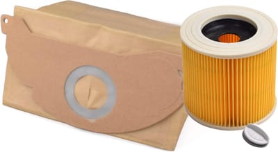 Geschikt voor KARCHER. VOORDEELPAK 10 stuks. Stofzuigerzakken en Luchtafvoerfilter, Stofklasse L voor MV2, WD2, WD2200, WD2210, WD2240, WD2250, A2003, A2004, A2014, A2024, A2054, A2064, A2074, A2322, Papier. COVAKO Merk