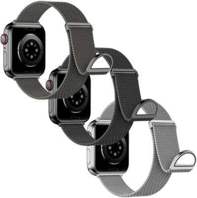 3 Pack SBG Universeel 38/40/41/42MM Horloge Bandje / Smartwatch Bandje | Milanees Roestvrij Stalen Horlogebandje Magnetisch - Zwart - Zilver - Grijs