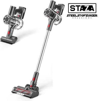 Staza - Steelstofzuiger draadloos 200Watt met 4 verschillende opzetstukken (draadloze stofzuiger) - Snoerloos - Zonder zak - Op accu - Met Kruimelzuiger