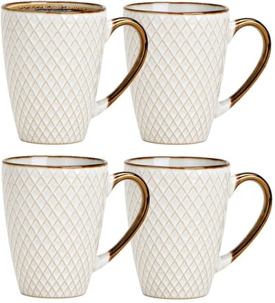 Secret de Gourmet Koffiemokken Marbella - 4x stuks - Keramiek - wit/goud - 300 ml - 8 x 11 cm - Luxe uitstraling