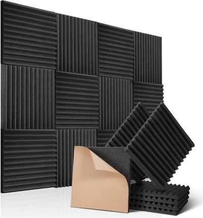 Famanu – Akoestisch schuim, zelfklevend, geluidsisolatie voor podcasts, set van 12 stuks, 30 x 30 x 2,5 cm