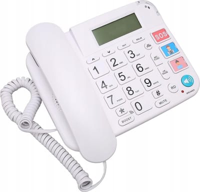 Huistelefoon Bedraad - Senioren - Grote Toetsen - Groot Scherm - SOS Knop - Bellampje - Big Button - Bekabeld Analoog Fototelefoon - Foto Telefoon - Ouderen - Wit