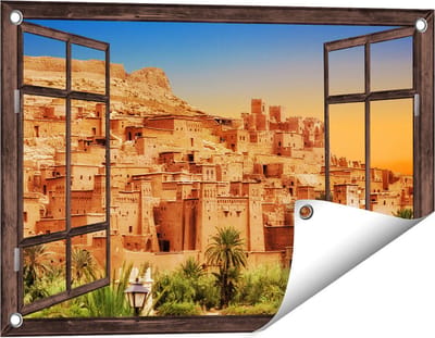 Gards Tuinposter Doorkijk Kasbah Ait Ben Haddou Stad in Marokko - 60x40 cm - Tuindoek - Tuindecoratie - Wanddecoratie buiten - Tuinschilderij