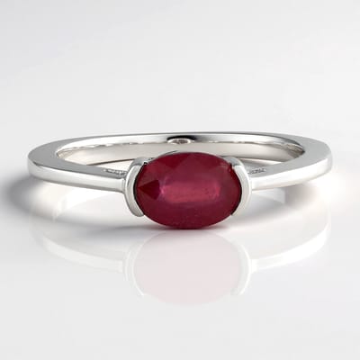 Cavill - Zilveren ring met 0,991 ct Bemainty robijn ovaal uit Madagaskar - 925 sterling zilver met platina plating - Elegante minimalistische ring