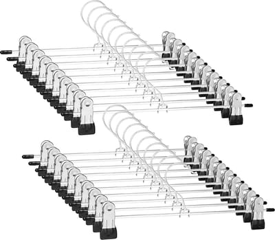 Broekhangers met Verstelbare Antislip Knijpers - Stevige Kleding Hanger met Klemmen - Kleerhanger voor Dames/Heren/Kind/Baby - Broek en Rok Houder - Metaal 20X