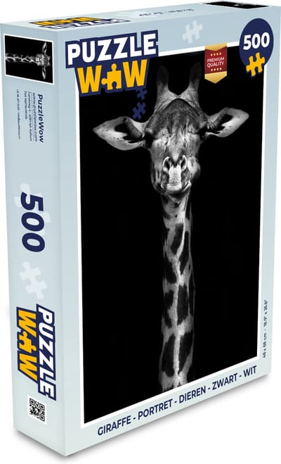 Puzzel Giraffe - Portret - Dieren - Zwart - Wit - Legpuzzel - Puzzel 500 stukjes