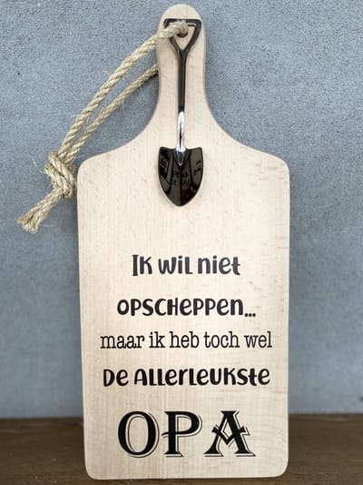 Creaties van Hier - Serveerplankje met Lepeltje - Opa - 35 cm - Hout - Metaal