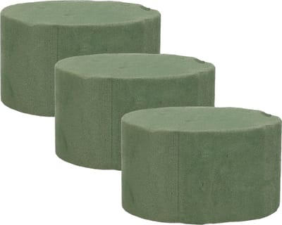 Rayher hobby - 3x - steekschuim/oase - rond - groen - blok nat - dia 10 x hoogte 6 cm - bloemisten spullen
