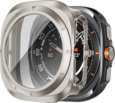 Bandz hard case met screen protector geschikt voor Samsung Galaxy Watch Ultra / Ultra 2025 - hoesje van polycarbonaat materiaal - Full cover case met screenprotector (titanium kleur)