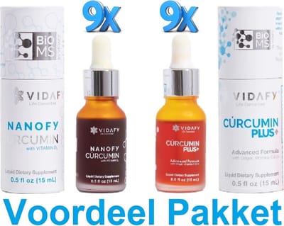 9x Nanofy Curcumin 15ml + 9x Curcumin Plus 15ml Vidafy Voordeelpakket