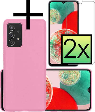 Hoesje - Met 2x Screenprotector - Geschikt voor Samsung Galaxy A23 - Sterk & Shockproof - Back Cover - Siliconen Case - Telefoon Hoes - Lichtroze