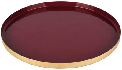 Dekoratief | Dienblad rond, bordeaux/goud, metaal, 26x26x2cm | A258159