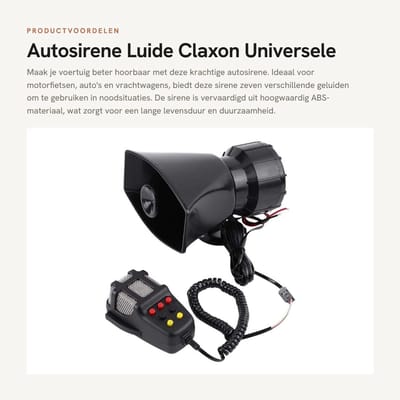 Dailygoods - Autosirene - Luide Claxon - Universele Luidspreker - 7 Geluiden - Noodgeluidsversterker - Geschikt voor Auto en Motorfiets - Compact Design