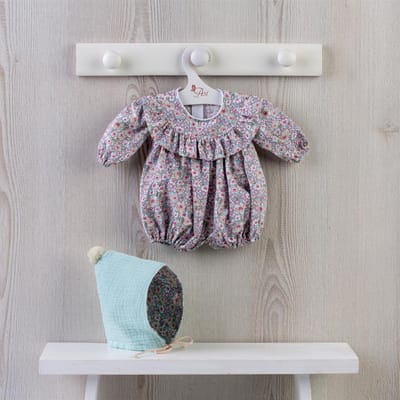 Asi poppenkleding - Bodysuit en muts Liberty print poppenoutfit.